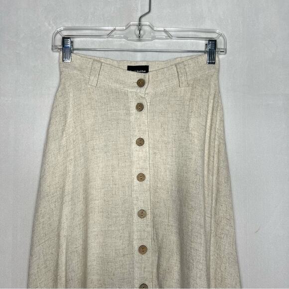 FRANK & OAK / oatmeal tan linen blend button front midi skirt / XS - Picture 3 of 7